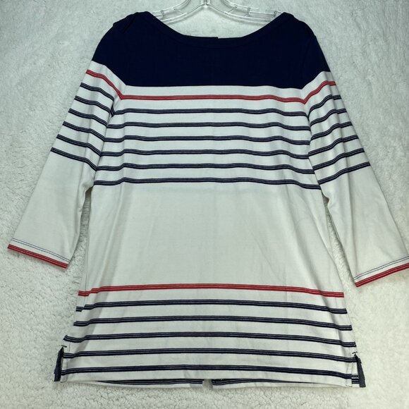 Lands End Cardigan Sweater Womans Size XS (2-4) White Blue Red Heavy Button Up - Picture 2 of 7